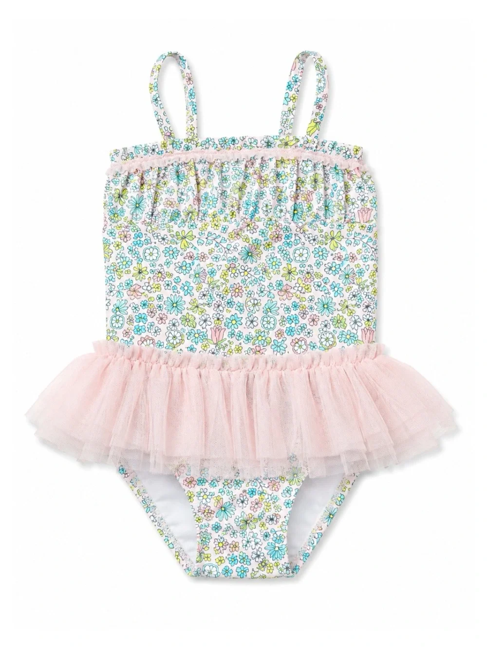 Circo Light Pink & Turquoise Floral Tutu One Piece Swimsuit Toddler Size 18M